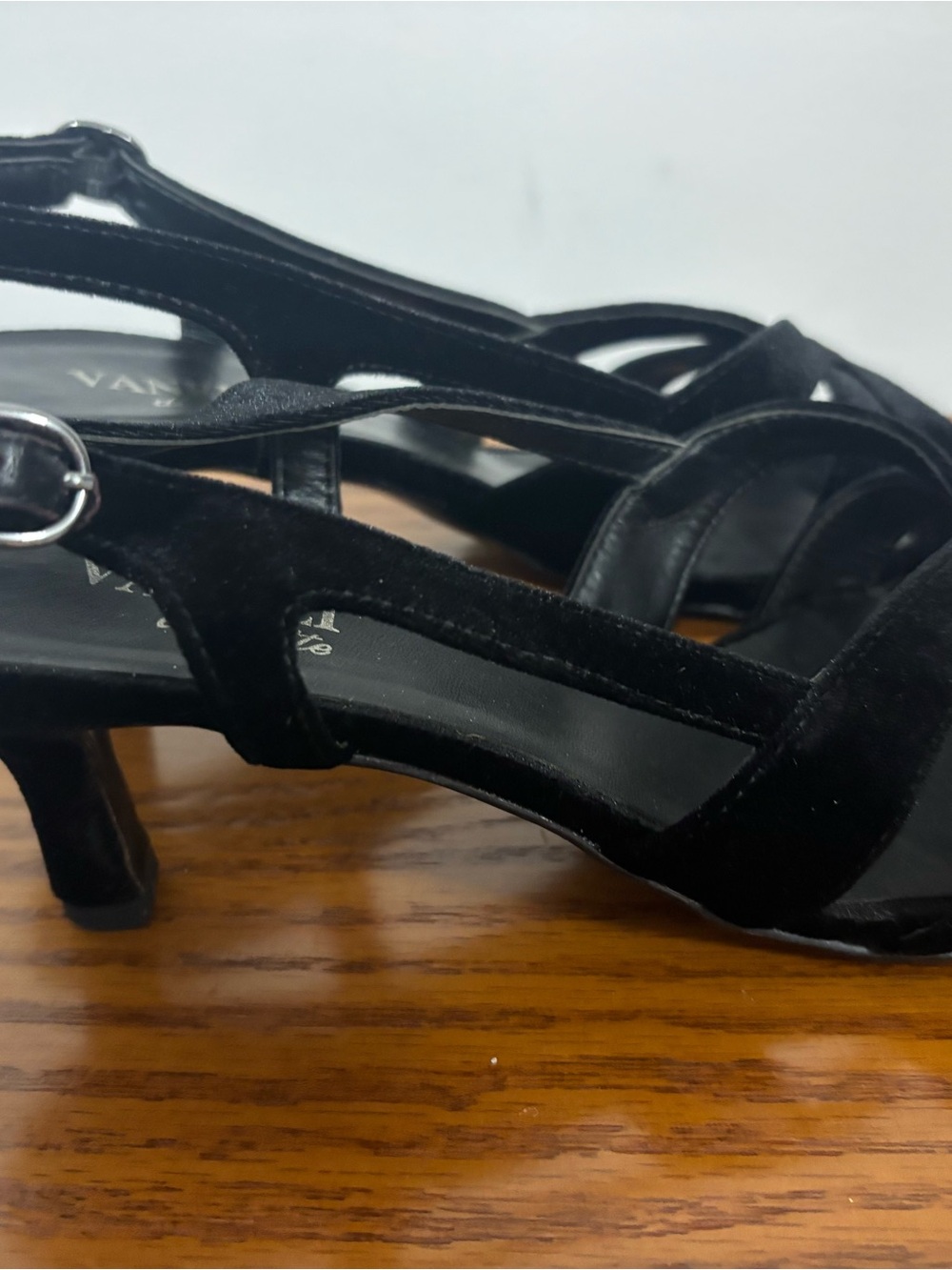 Vaneli Black Suede Strappy Slingback Heels